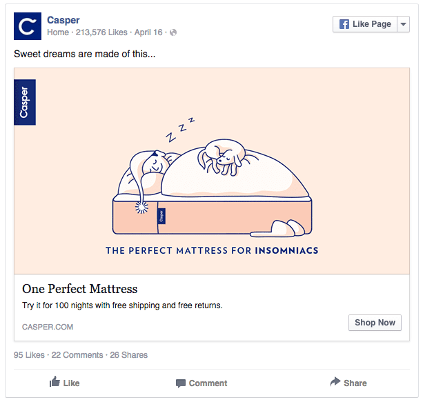 An example of good Facebook add, Casper matrress